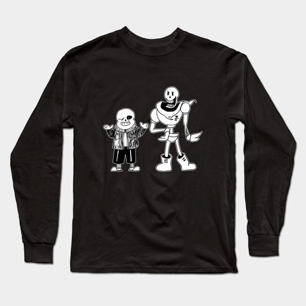 Sans and Papyrus Undertale Simple Black and White Design Long Sleeve T-Shirt by Irla